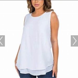 Cristina B Longline Lightweight Flowy Airy White Sleeveless Blouse Feminine⚓️☀️
